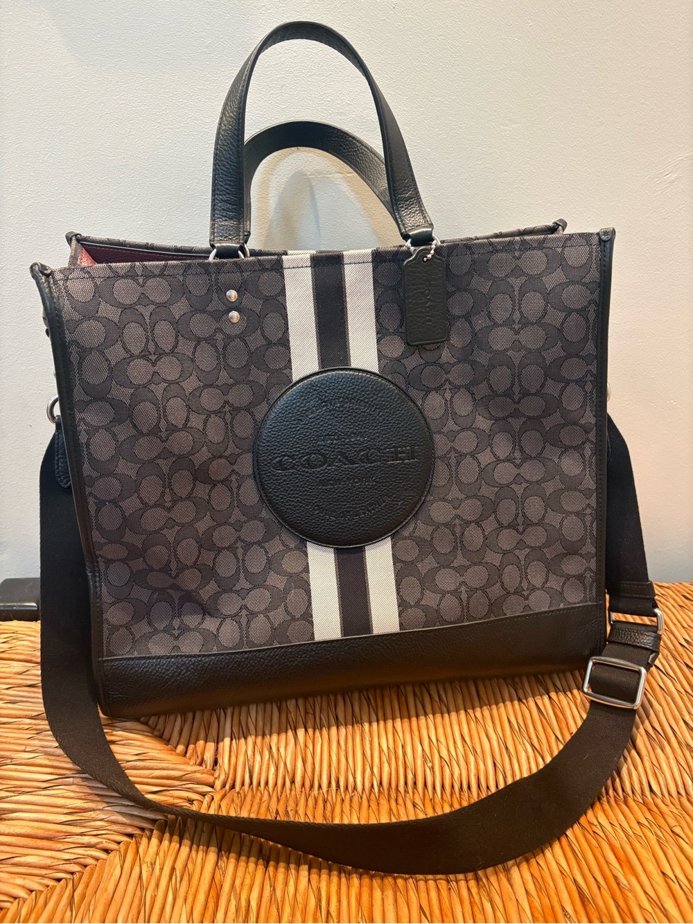 Coach Dempsey Tote 40 with Black and Gray Stripe